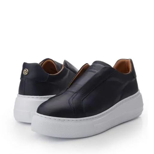 Alber Navy Leather Women Moda In Pelle Platform Trainers Alber Navy Leather Women Moda In Pelle Platform Trainers