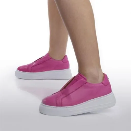 Alber Pink Leather Women Moda In Pelle Platform Trainers