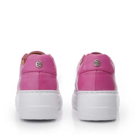 Alber Pink Leather Women Moda In Pelle Platform Trainers