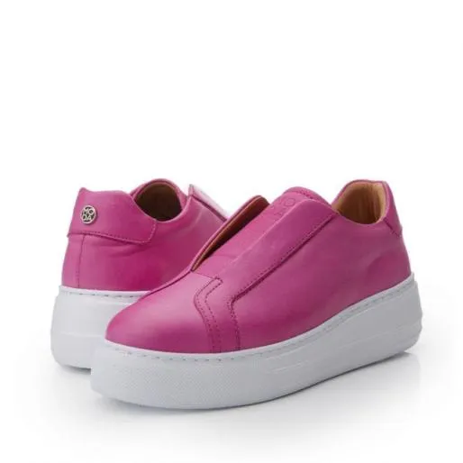 Alber Pink Leather Women Moda In Pelle Platform Trainers
