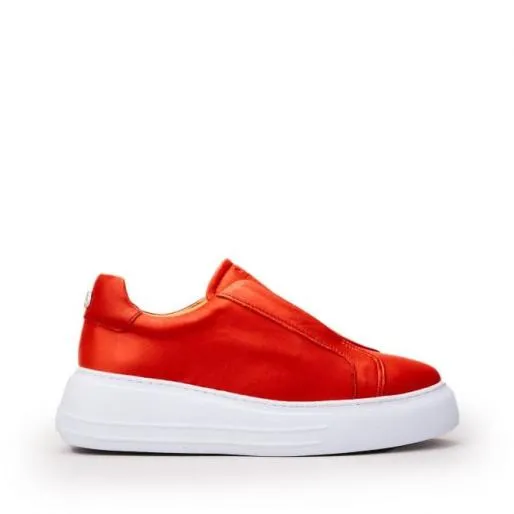 Alber Red Leather Women Moda In Pelle SlipOn Trainers