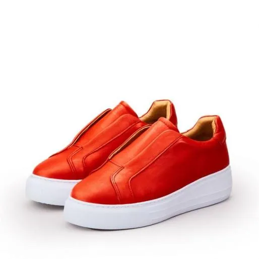 Alber Red Leather Women Moda In Pelle SlipOn Trainers