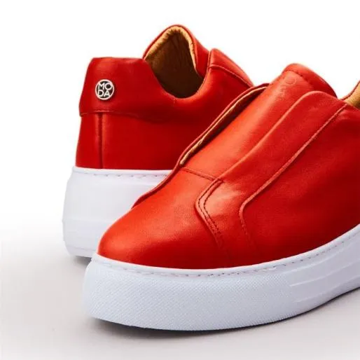 Alber Red Leather Women Moda In Pelle SlipOn Trainers
