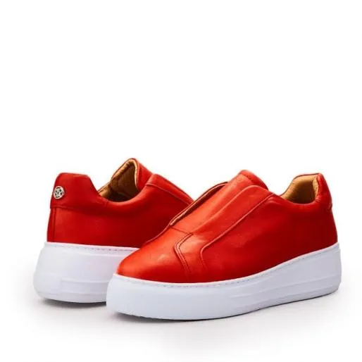 Alber Red Leather Women Moda In Pelle SlipOn Trainers