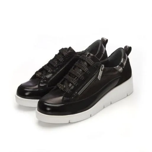 Alexey Black Leather Women Moda In Pelle Casual Trainers Alexey Black Leather Women Moda In Pelle Casual Trainers