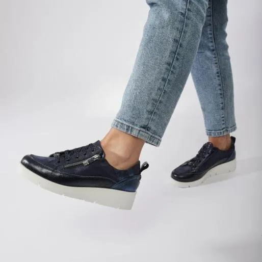 Alexey Navy Leather Women Moda In Pelle Casual Trainers