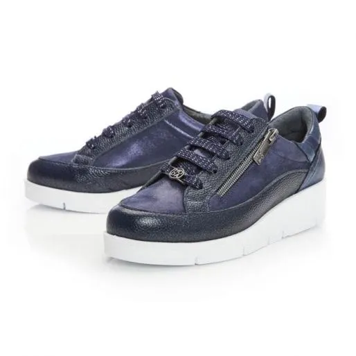 Alexey Navy Leather Women Moda In Pelle Casual Trainers