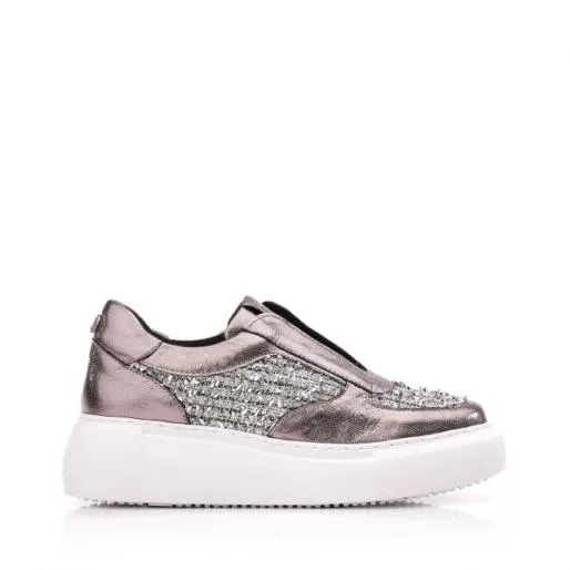Althea Pewter Leather Women Moda In Pelle Casual Shoes And Trainers