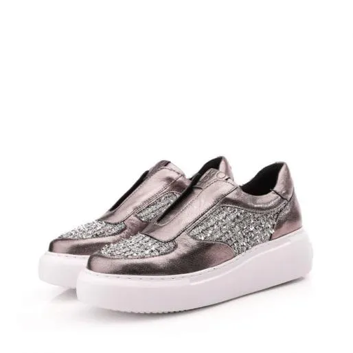 Althea Pewter Leather Women Moda In Pelle Casual Shoes And Trainers Althea Pewter Leather Women Moda In Pelle Casual Shoes And Trainers