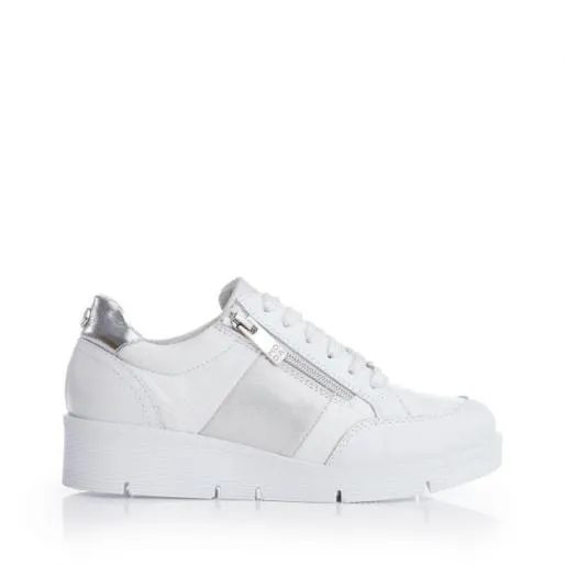 Ambient White 8211 Silver Leather Women Moda In Pelle White Trainers