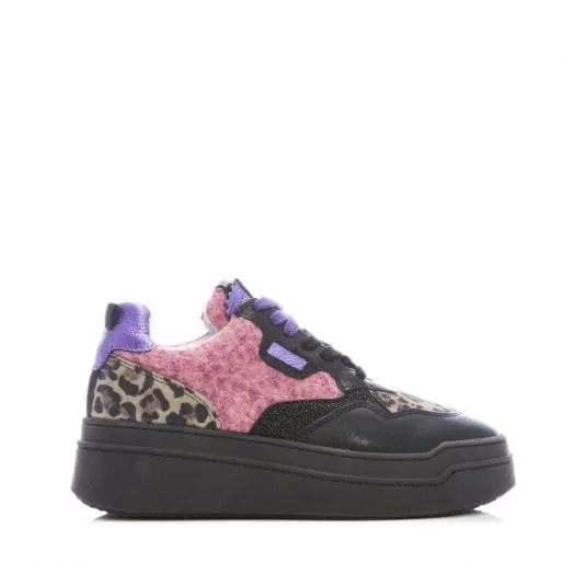 Angelicca Black Leather Women Moda In Pelle Platform Trainers