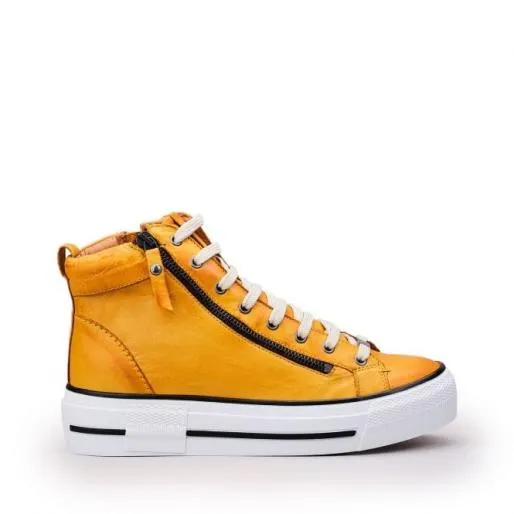 Annaken Mustard Leather Women Moda In Pelle Casual Shoes And Trainers