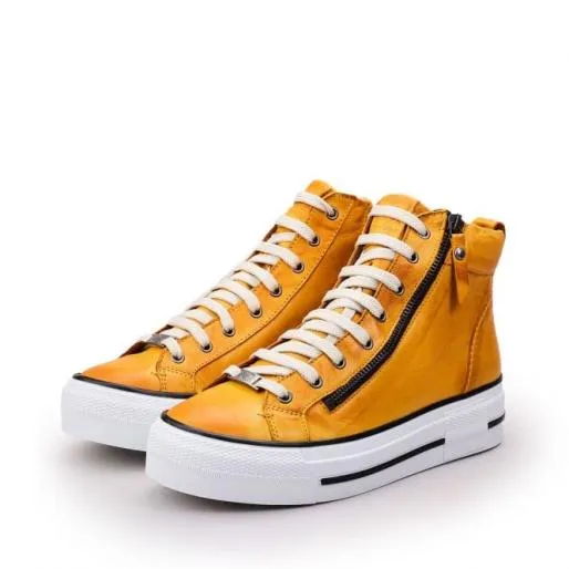 Annaken Mustard Leather Women Moda In Pelle Casual Shoes And Trainers Annaken Mustard Leather Women Moda In Pelle Casual Shoes And Trainers