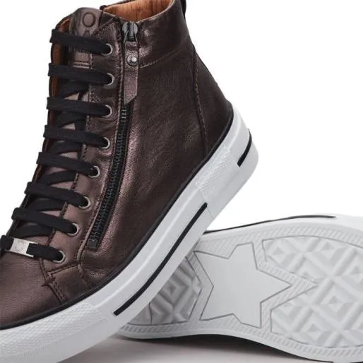 Annaken Pewter Leather Women Moda In Pelle Casual Shoes And Trainers