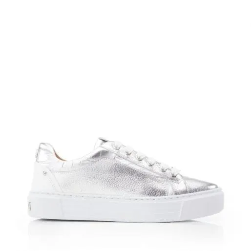 Arabeller Silver Leather Women Moda In Pelle Casual Trainers