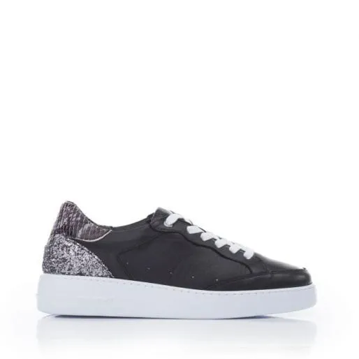 Aris Black Leather Women Moda In Pelle Platform Trainers