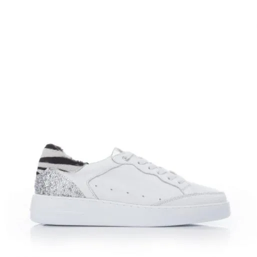 Aris White Zebra Leather Women Moda In Pelle Platform Trainers