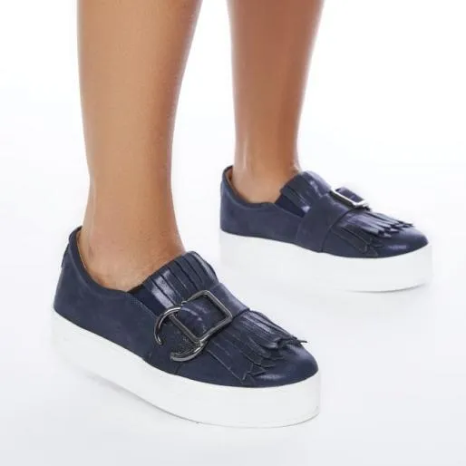 Arlenne Navy Metallic Leather Women Moda In Pelle Casual Shoes And Trainers