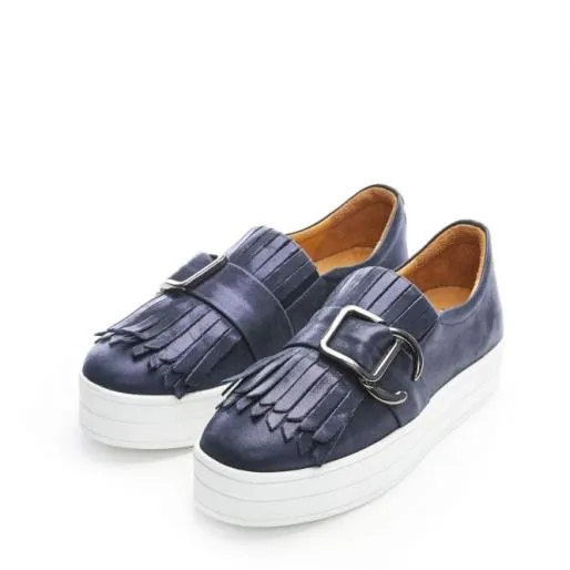 Arlenne Navy Metallic Leather Women Moda In Pelle Casual Shoes And Trainers