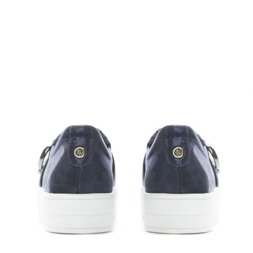 Arlenne Navy Metallic Leather Women Moda In Pelle Casual Shoes And Trainers