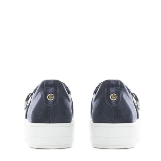 Arlenne Navy Metallic Leather Women Moda In Pelle Casual Shoes And Trainers