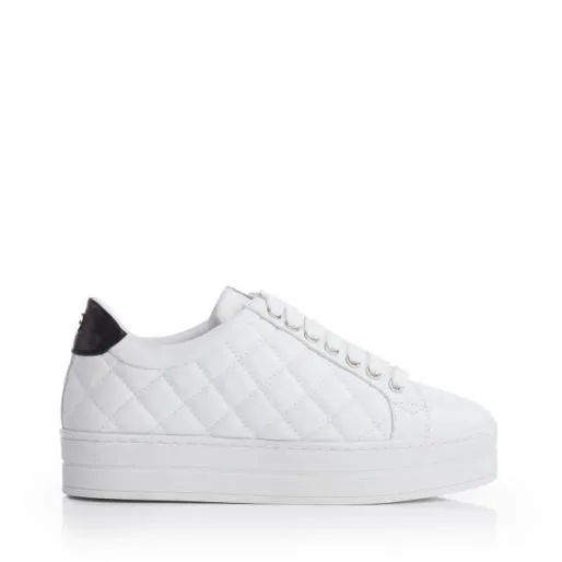 Arnello White Black Leather Women Moda In Pelle Platform Trainers