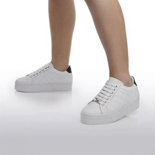 Arnello White Black Leather Women Moda In Pelle Platform Trainers Arnello White Black Leather Women Moda In Pelle Platform Trainers