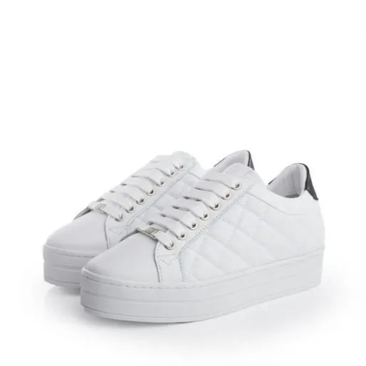 Arnello White Black Leather Women Moda In Pelle Platform Trainers Arnello White Black Leather Women Moda In Pelle Platform Trainers