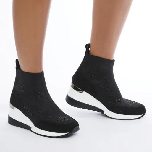 Asteroid Black Fabric Women Moda In Pelle SlipOn Trainers