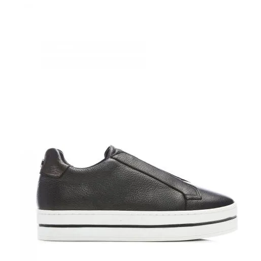 Athalie Black Leather Women Moda In Pelle SlipOn Trainers