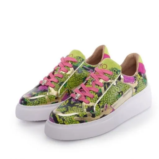 Avabelle Lime Green Snake Print Leather Women Moda In Pelle Platform Trainers Avabelle Lime Green Snake Print Leather Women Moda In Pelle Platform Trainers