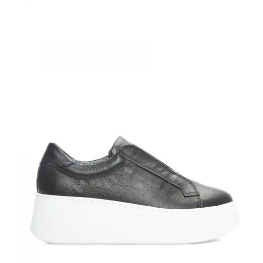 B Axell Black Leather Women Moda In Pelle Chunky Trainers