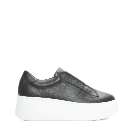 B Axell Black Leather Women Moda In Pelle Chunky Trainers