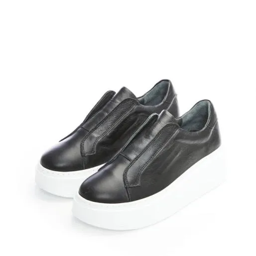 B Axell Black Leather Women Moda In Pelle Chunky Trainers
