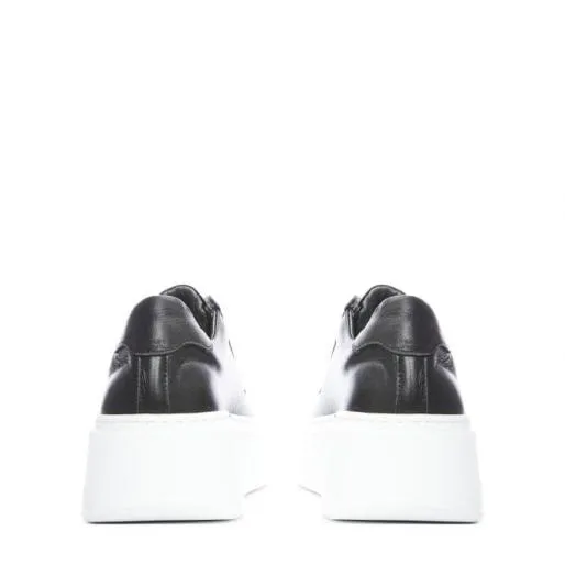 B Axell Black Leather Women Moda In Pelle Chunky Trainers
