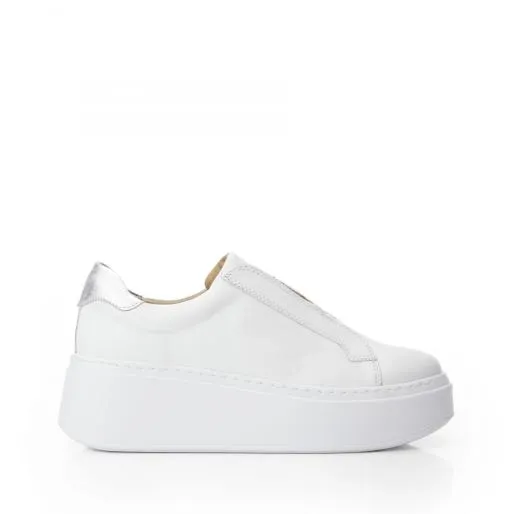 B Axell White 8211 Silver Leather Women Moda In Pelle Chunky Trainers