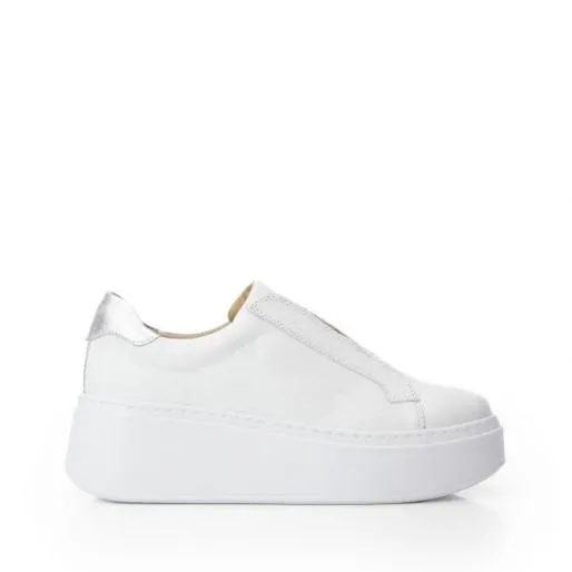 B Axell White 8211 Silver Leather Women Moda In Pelle Chunky Trainers
