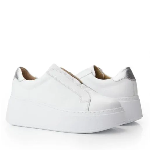 B Axell White 8211 Silver Leather Women Moda In Pelle Chunky Trainers