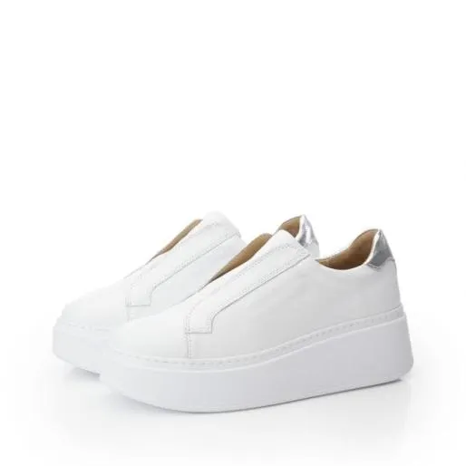 B Axell White 8211 Silver Leather Women Moda In Pelle Chunky Trainers