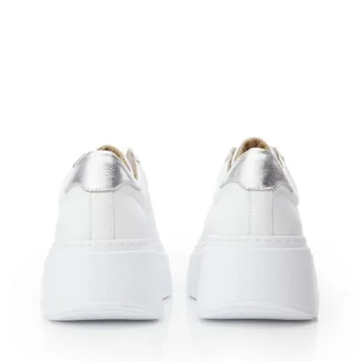 B Axell White 8211 Silver Leather Women Moda In Pelle Chunky Trainers