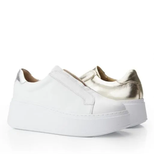 B Axell White 8211 Silver Leather Women Moda In Pelle Chunky Trainers