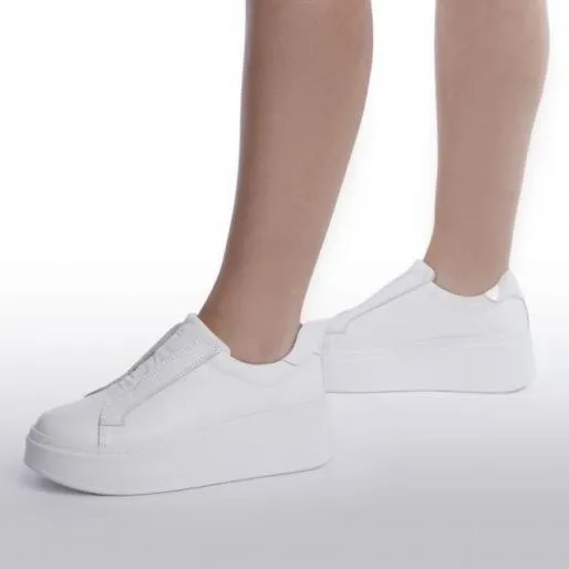 B Axell White Leather Women Moda In Pelle Chunky Trainers