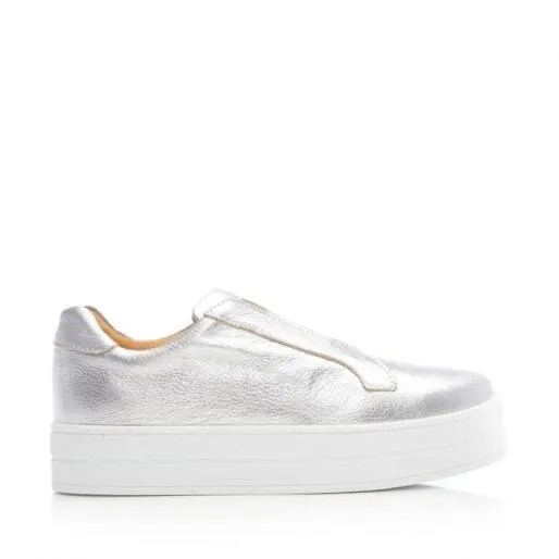 BBath Silver Leather Women Moda In Pelle SlipOn Trainers