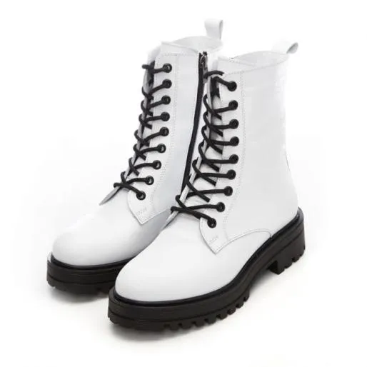 BBrew White Leather Women Moda In Pelle Chunky Boots