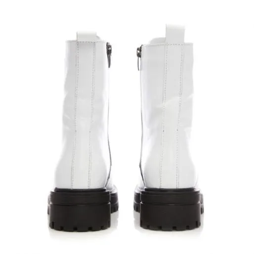 BBrew White Leather Women Moda In Pelle Chunky Boots