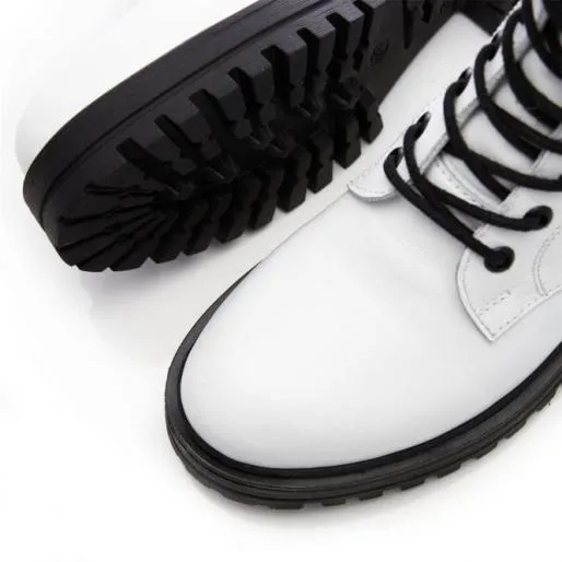 BBrew White Leather Women Moda In Pelle Chunky Boots