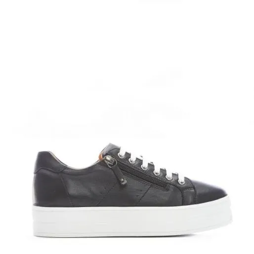 BGlazie Black Leather Women Moda In Pelle Platform Trainers