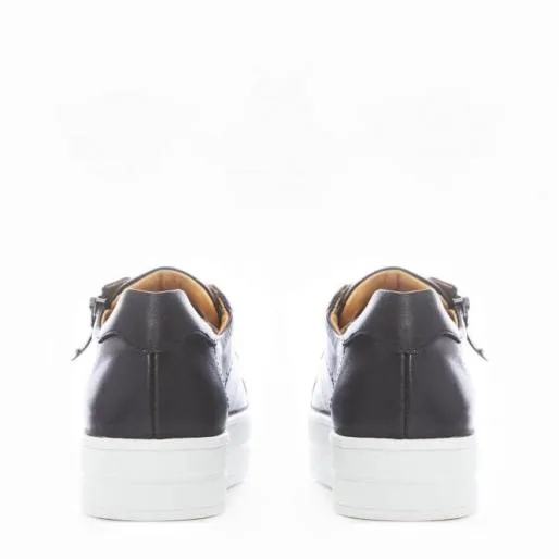 BGlazie Black Leather Women Moda In Pelle Platform Trainers