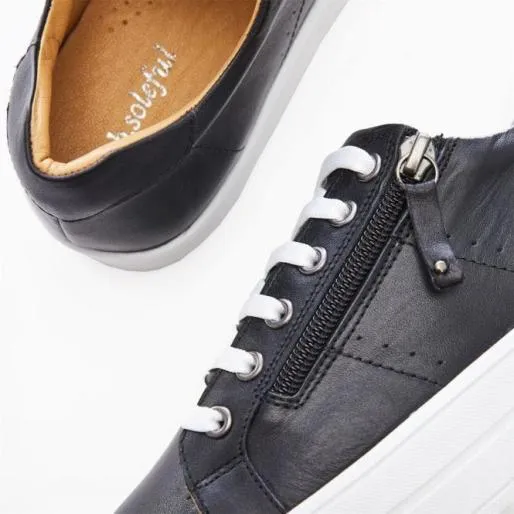BGlazie Black Leather Women Moda In Pelle Platform Trainers