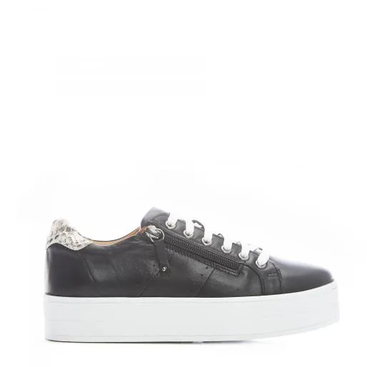 BGlazie Black Snake Leather Women Moda In Pelle Platform Trainers